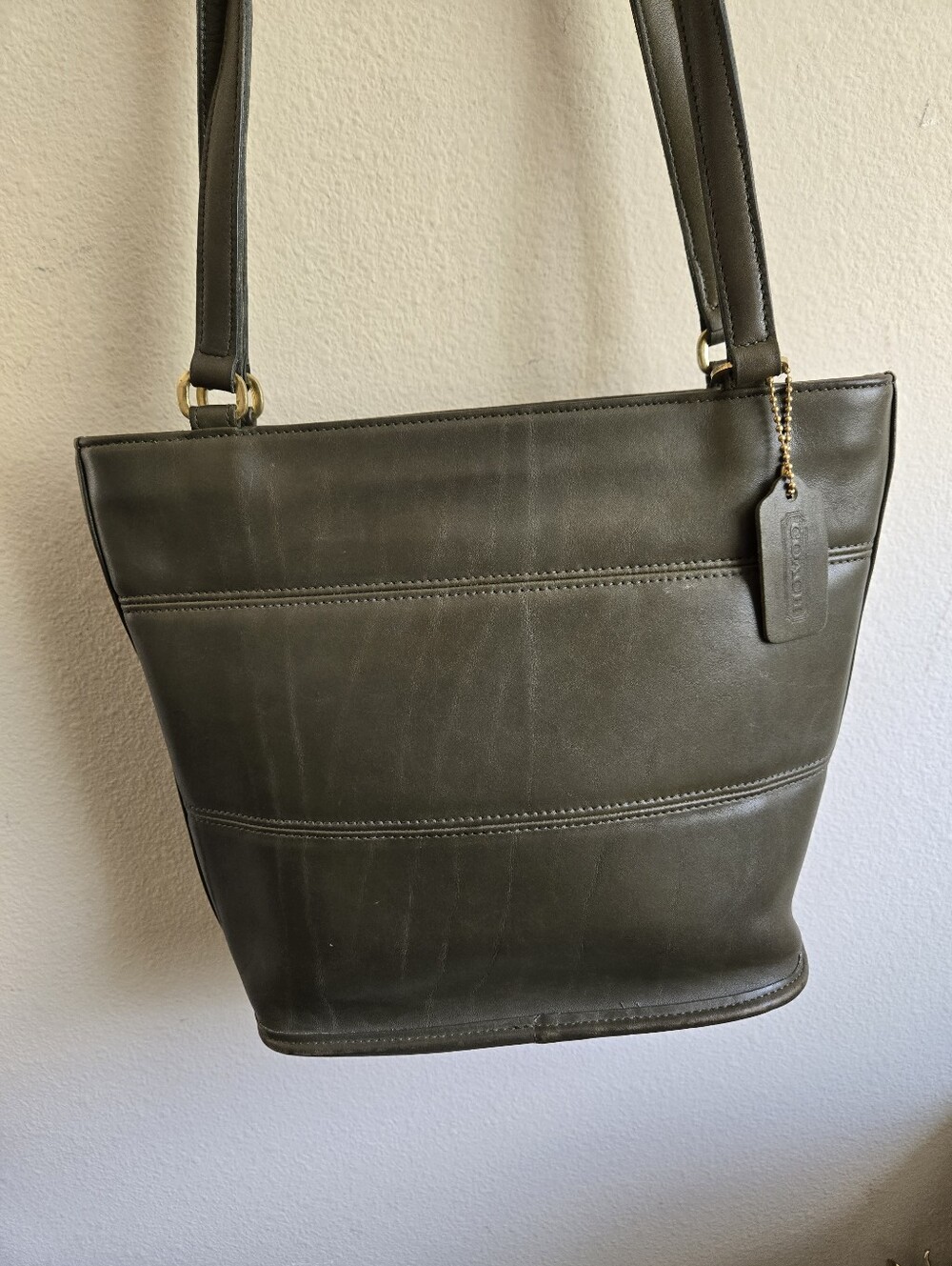 Coach Loden 9098 Tribeca Shopper Bag Purse Hangtag Green Leather Striations